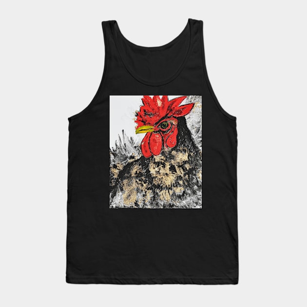 Black rooster Tank Top by Susann Voelske Art